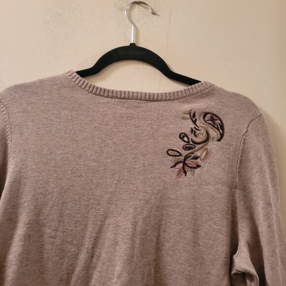 Vtg Floral Embroidered Women's Cadigan Sweater Tan & Pink Size M Ppreppy Boho - Picture 6 of 10